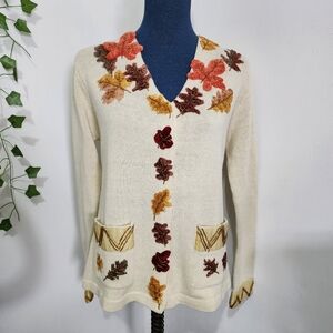 Vintage J Two Fall Leaves Cardigan Sweater
